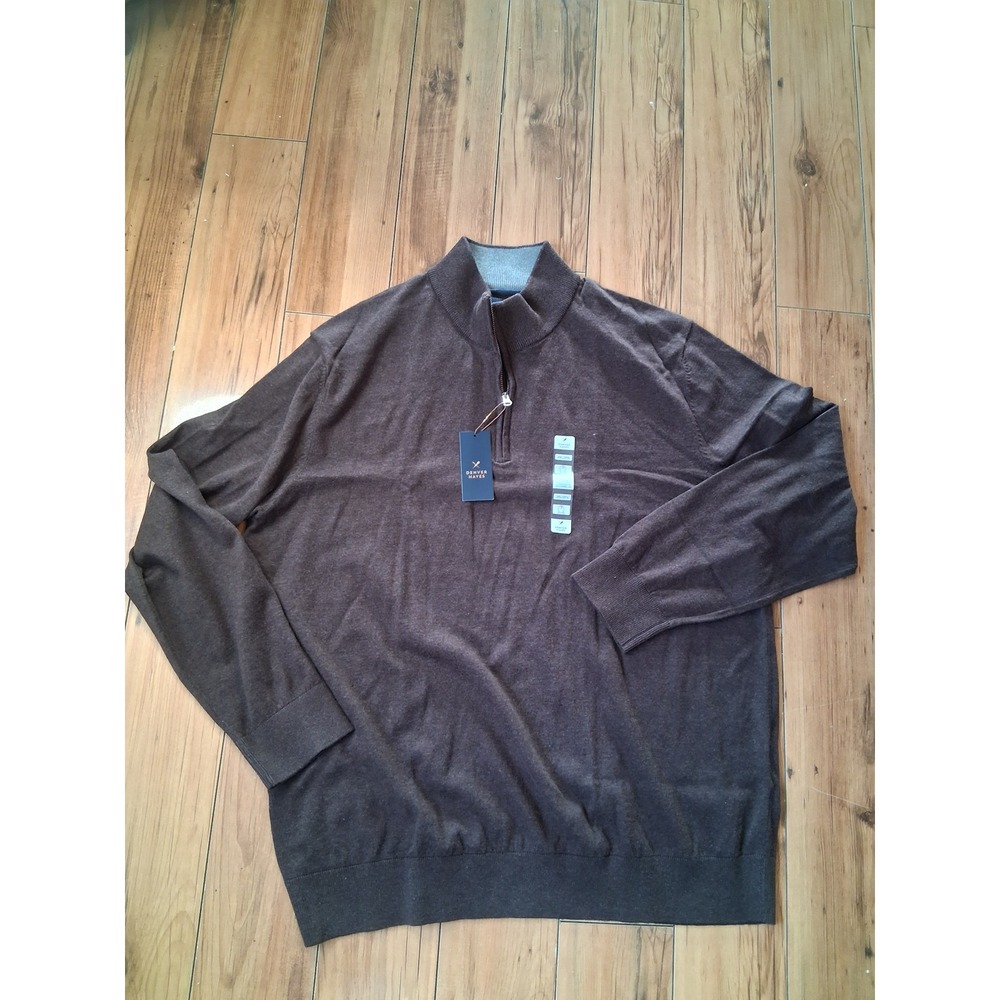 Denver Hayes Mens 2XL Brown Heathered 1/4 Zip Mock Neck Knit Sweater NWT